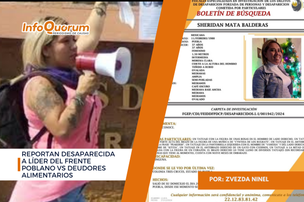 Reportan desaparecida a líder del Frente Poblano vs Deudores Alimentarios