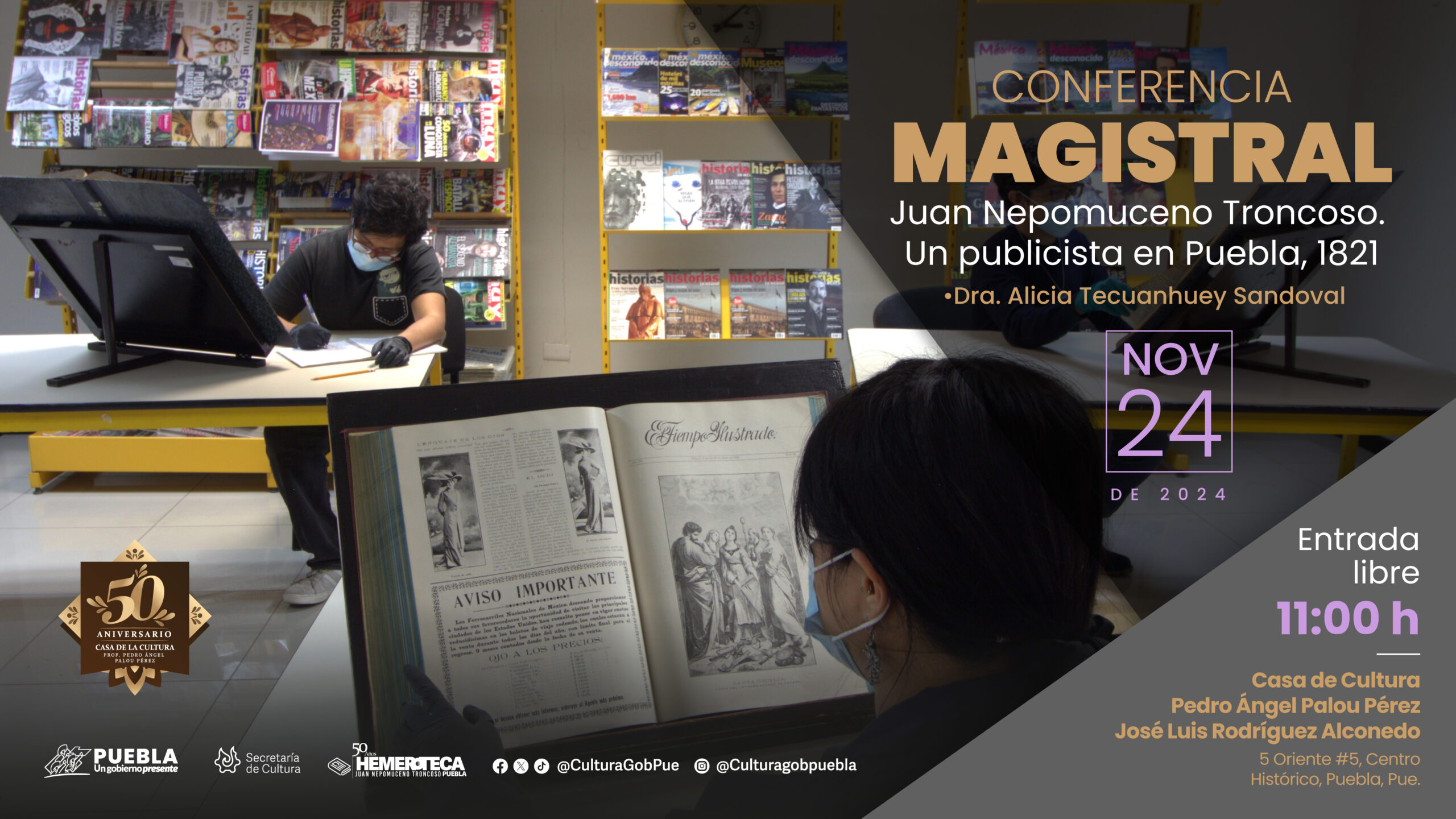 Realizará Cultura conferencia magistral por 50 años de la Hemeroteca Pública
