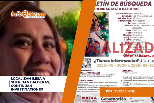 Localizan ilesa a Sheridan Balderas; continúan investigaciones