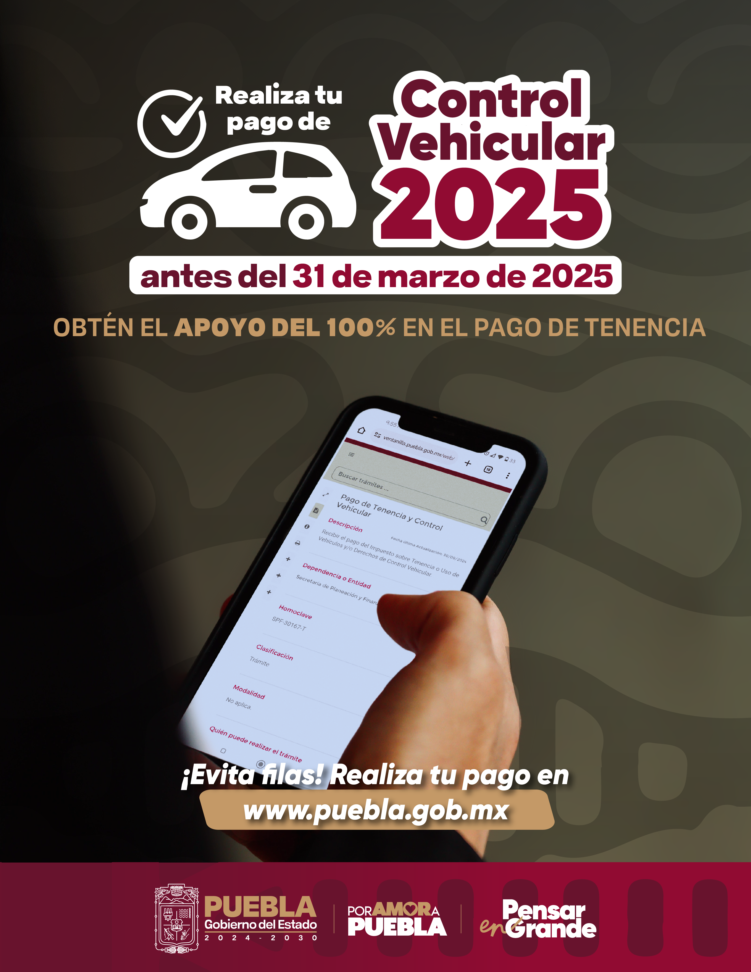 Puebla inicia pago del Control Vehicular 2025