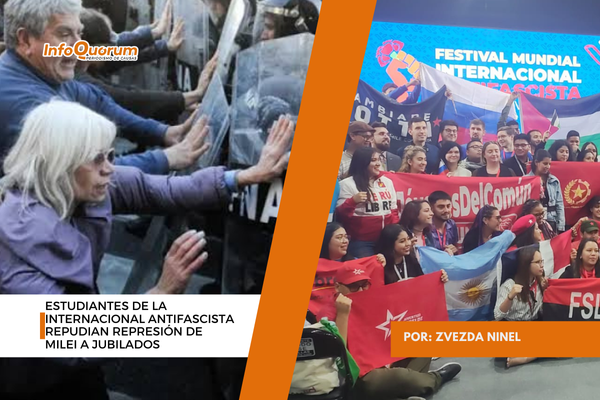 Estudiantes de la Internacional antifascista repudian represión de Milei a jubilados
