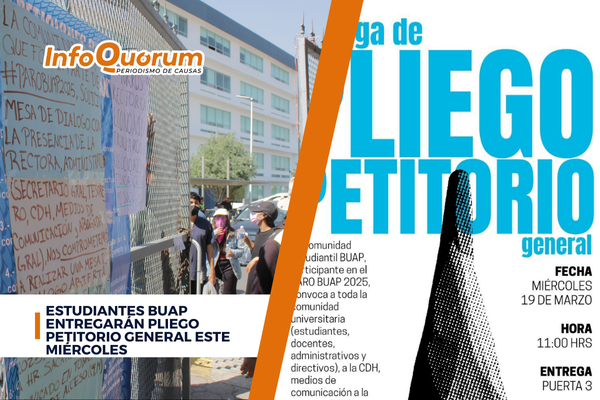 Estudiantes BUAP entregarán pliego petitorio general este miércoles