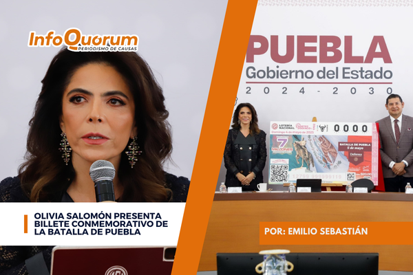 Olivia Salomón presenta billete conmemorativo de la batalla de Puebla