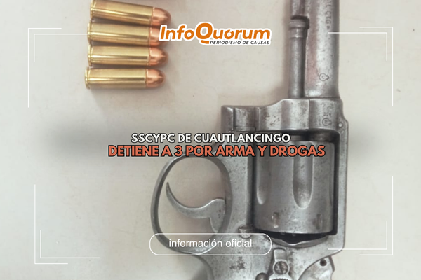SSCyPC de Cuautlancingo detiene a 3 por arma y drogas