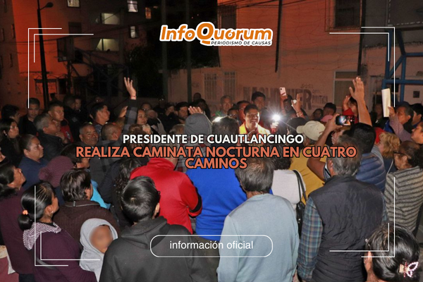 Presidente  de Cuautlancingo realiza caminata nocturna en Cuatro Caminos
