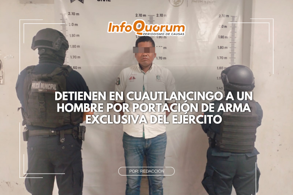 Detienen en Cuautlancingo a un hombre por portación de arma exclusiva del ejército