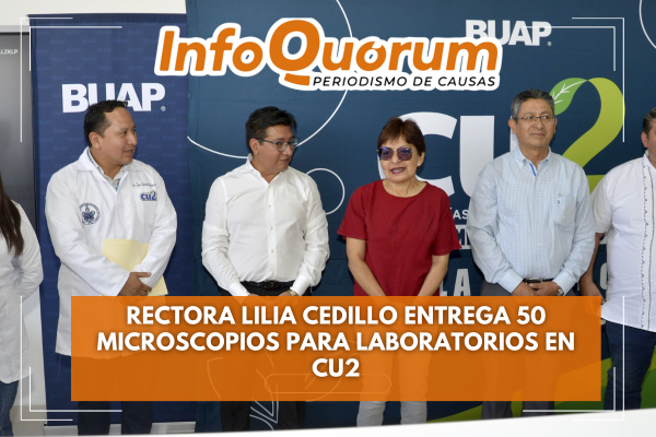 Rectora Lilia Cedillo entrega 50 microscopios para laboratorios en CU2