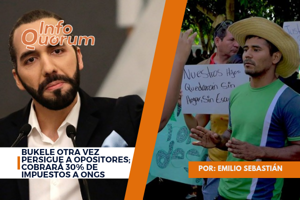 Bukele otra vez persigue a opositores; cobrará 30% de impuestos a ONGs