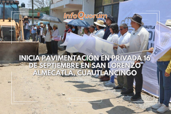 Inicia pavimentación en privada 16 de Septiembre en San Lorenzo Almecatla, Cuautlancingo