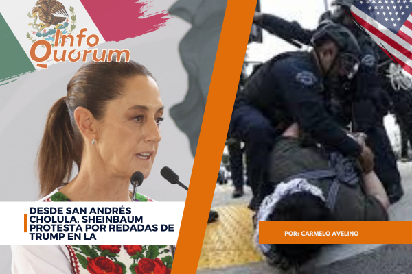 Desde San Andrés Cholula, Sheinbaum protesta por redadas de Trump en LA
