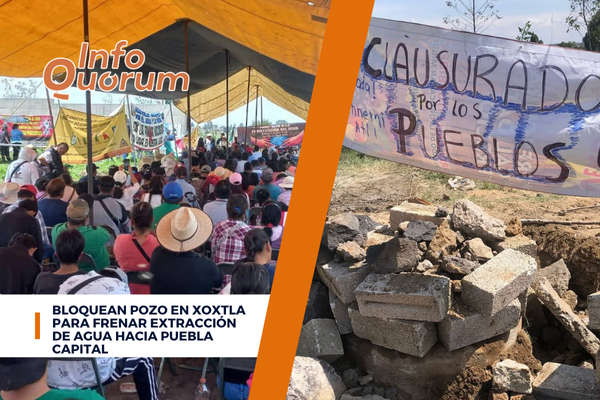 Bloquean pozo en Xoxtla para frenar extracción de agua hacia Puebla capital