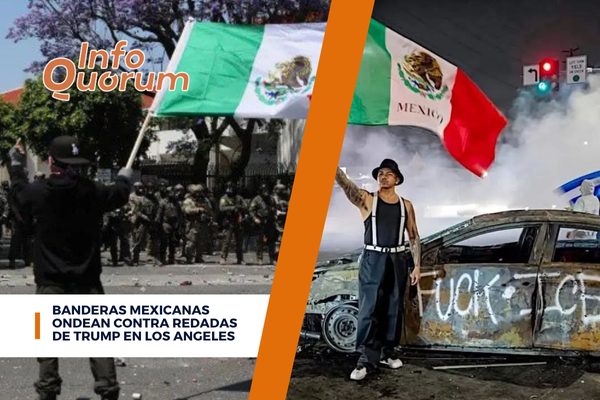 Banderas mexicanas ondean contra redadas de Trump en Los Angeles