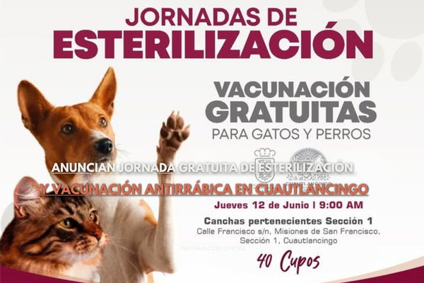 Anuncian jornada gratuita de esterilización y vacunación antirrábica en Cuautlancingo