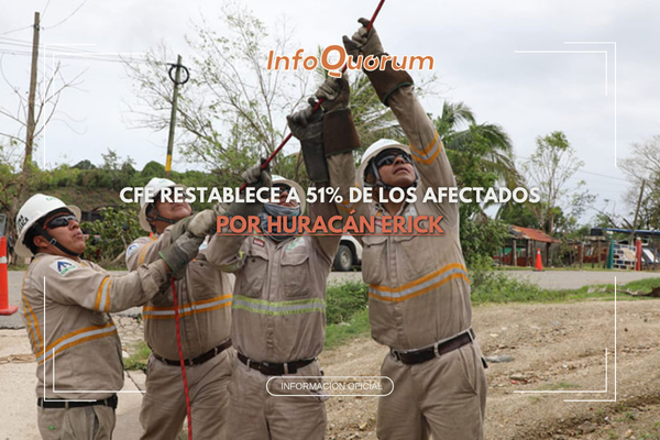 CFE RESTABLECE A 51% DE LOS AFECTADOS POR EL HURACÁN ERICK