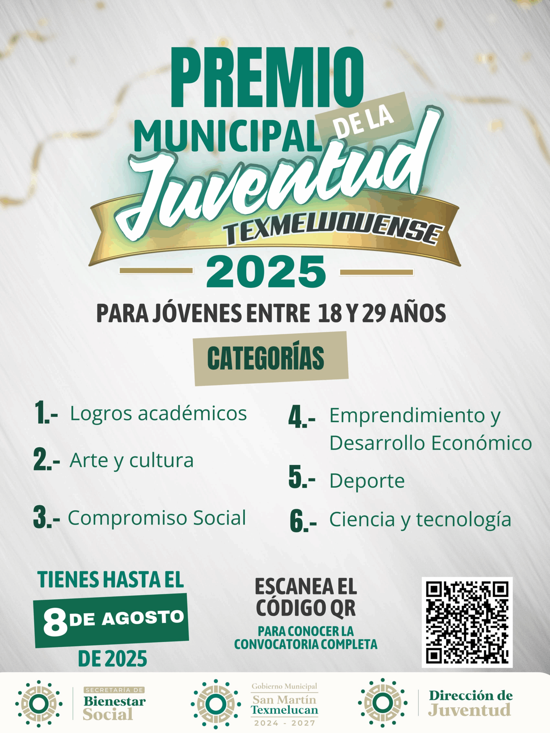 Gobierno Municipal lanza convocatoria al Premio Municipal de la Juventud