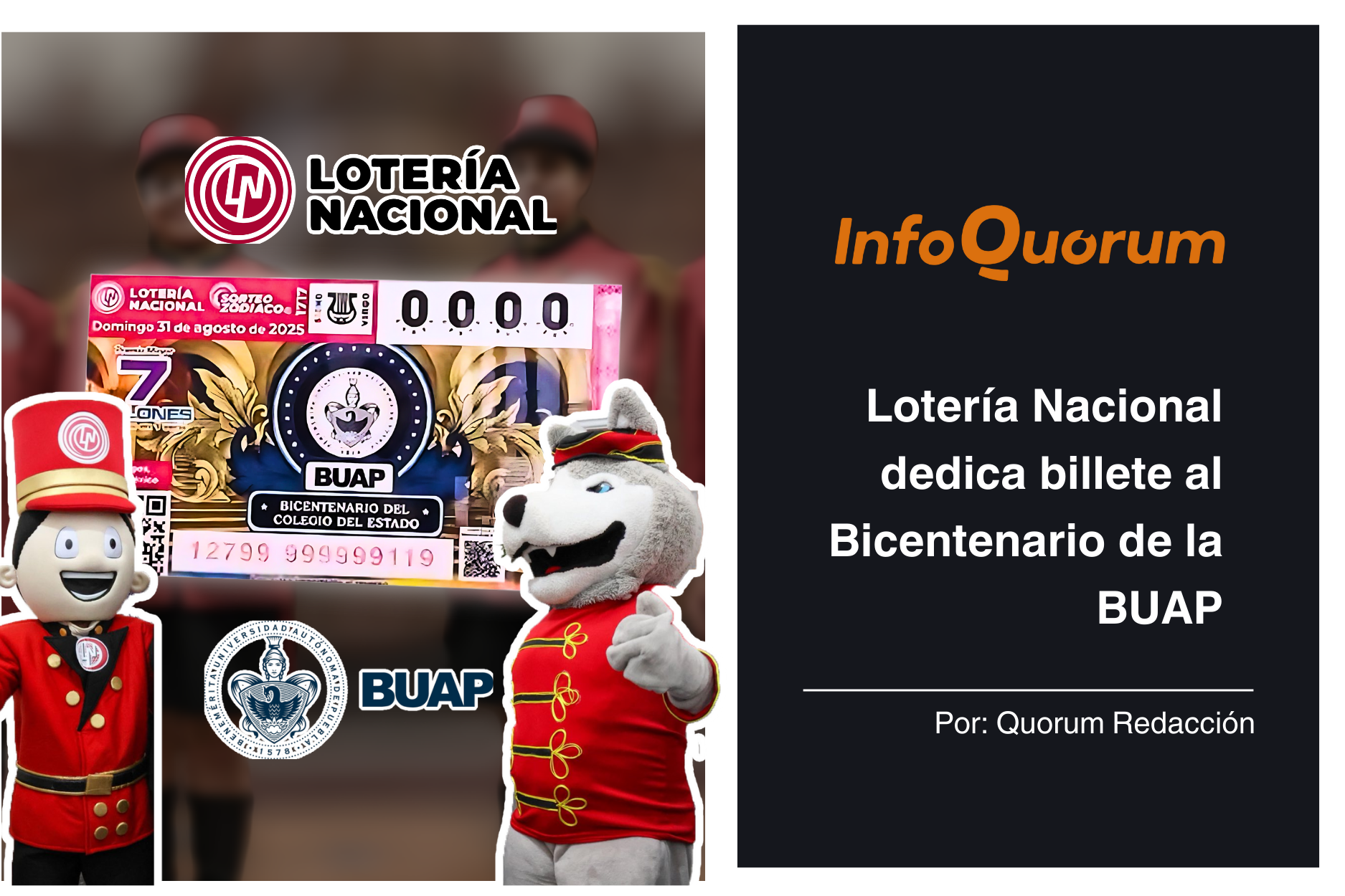 Lotería Nacional dedica billete al Bicentenario de la BUAP
