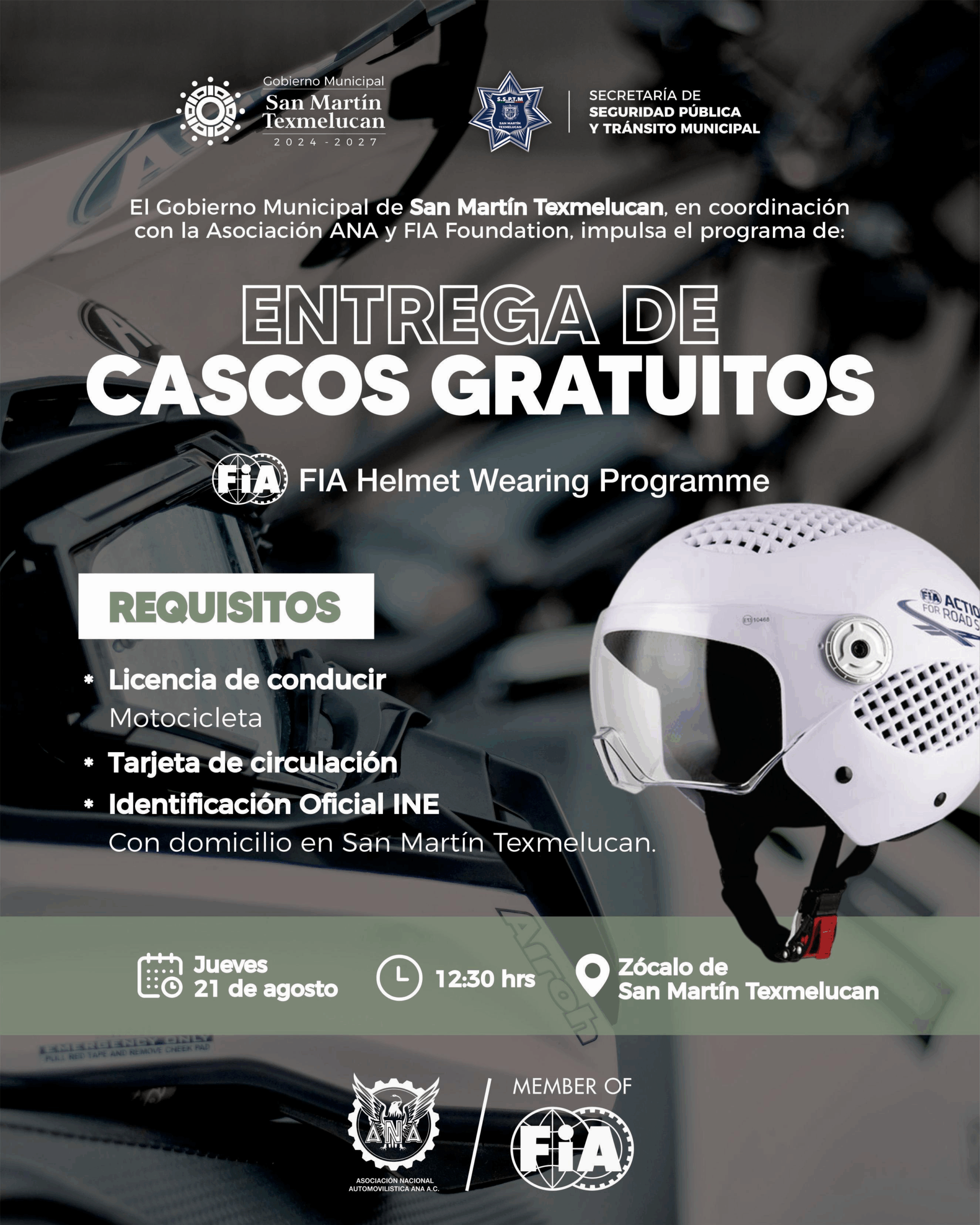 Entregan cascos para reforzar seguridad vial en Texmelucan