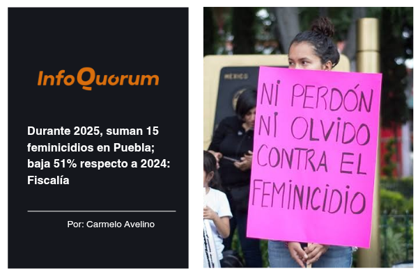 Durante 2025, suman 15 feminicidios en Puebla; baja 51% respecto a 2024: Fiscalía
