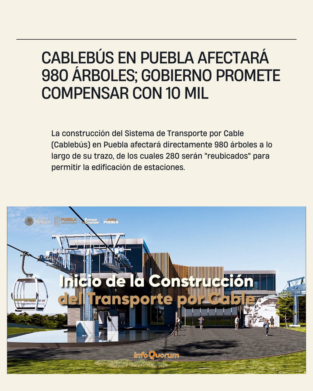 Cablebús en Puebla afectará 980 árboles; gobierno promete compensar con 10 mil