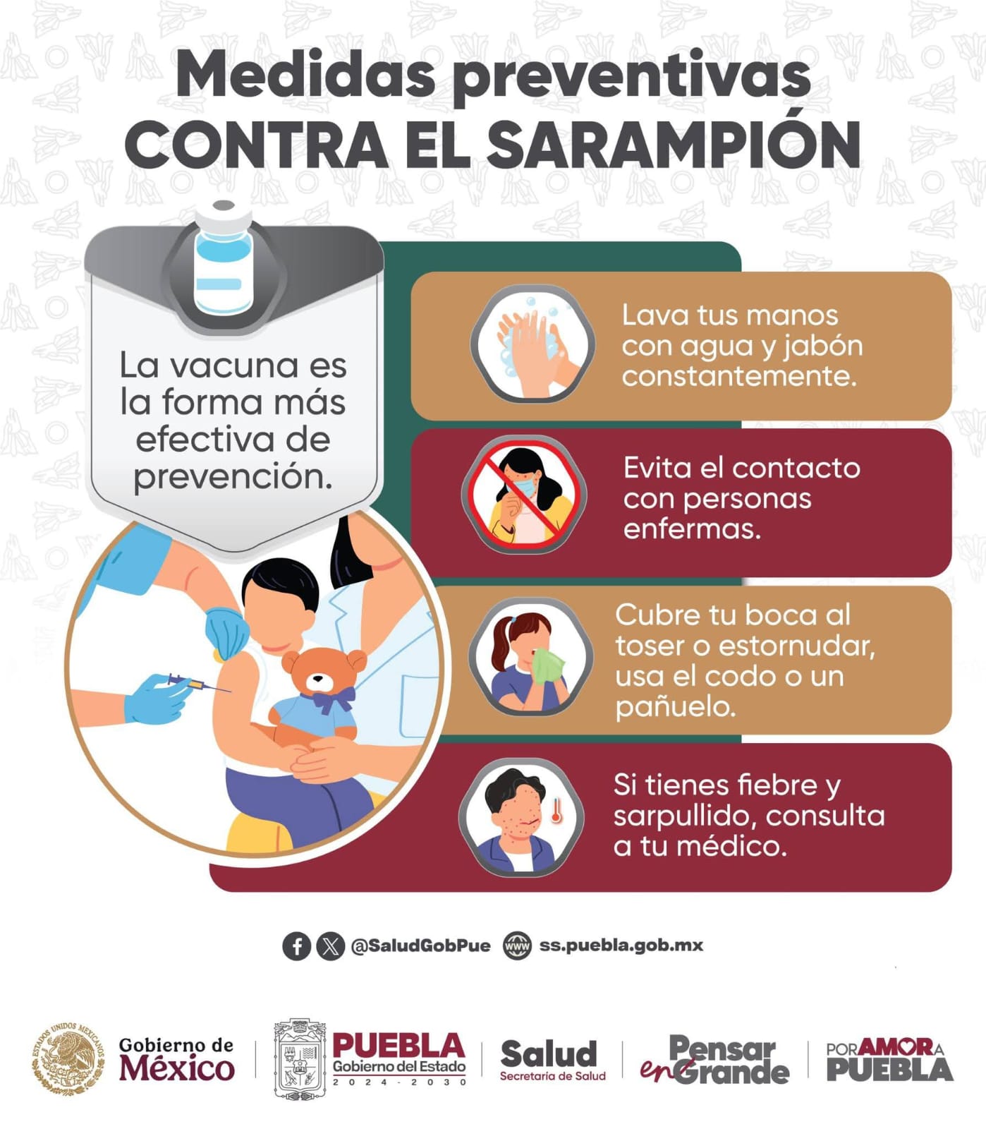 Texmelucan exhorta a reforzar las medidas sanitarias ante brotes de sarampión en Puebla