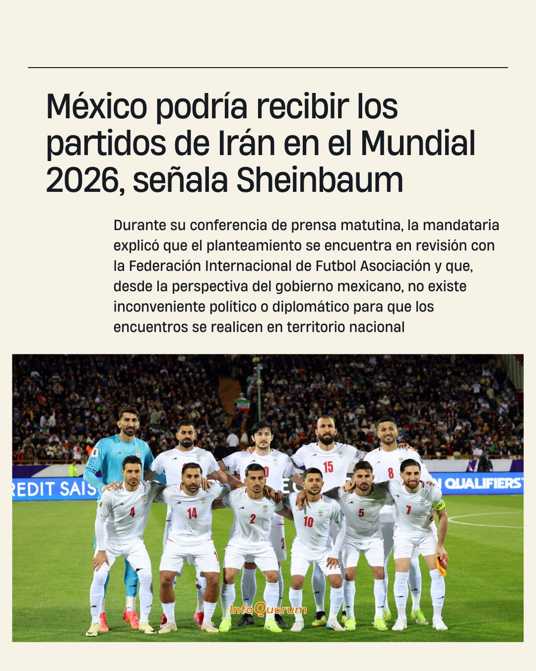 México podría recibir los partidos de Irán en el Mundial 2026, señala Sheinbaum