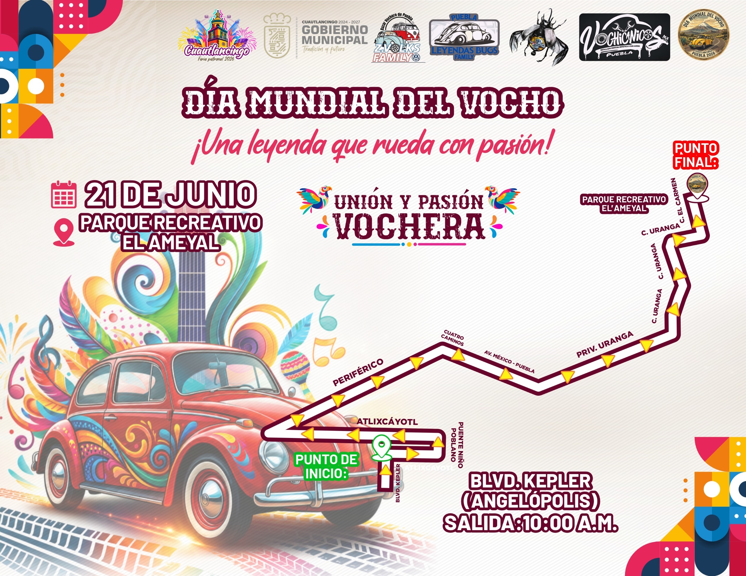 Caravana y exhibición de vochos en Cuautlancingo
