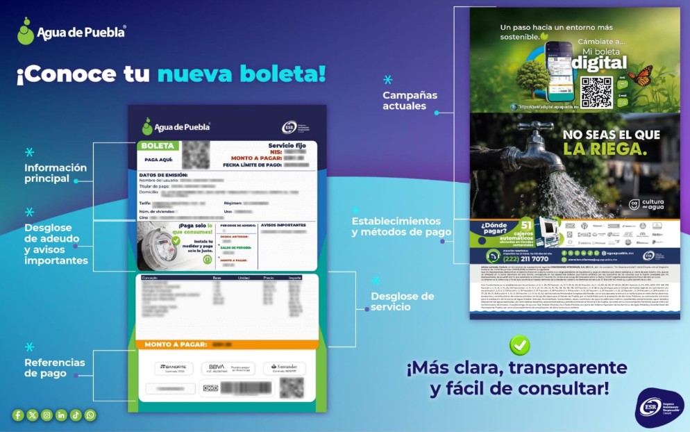 Agua de Puebla presenta nueva boleta de cobro