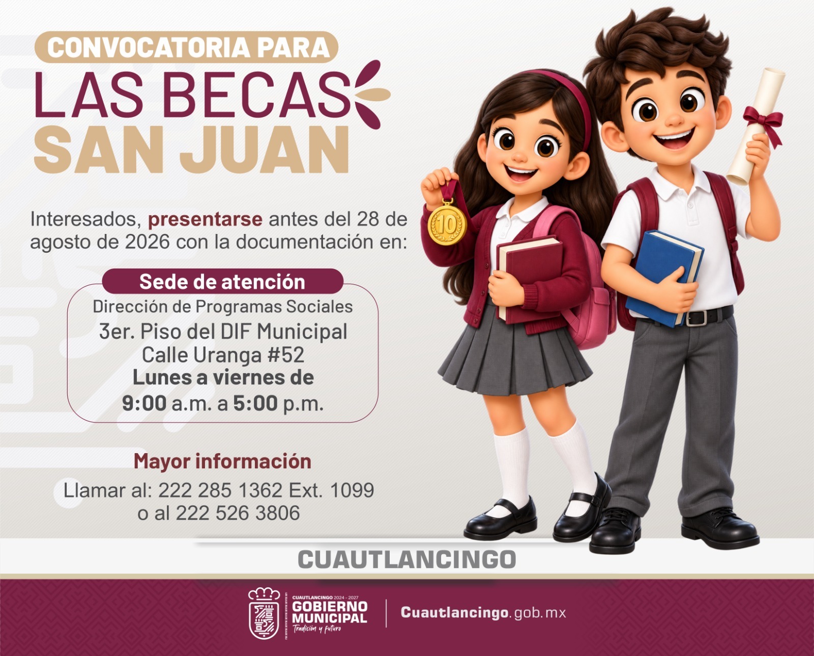 Gobierno de Cuautlancingo lanza convocatoria del programa “Becas San Juan”