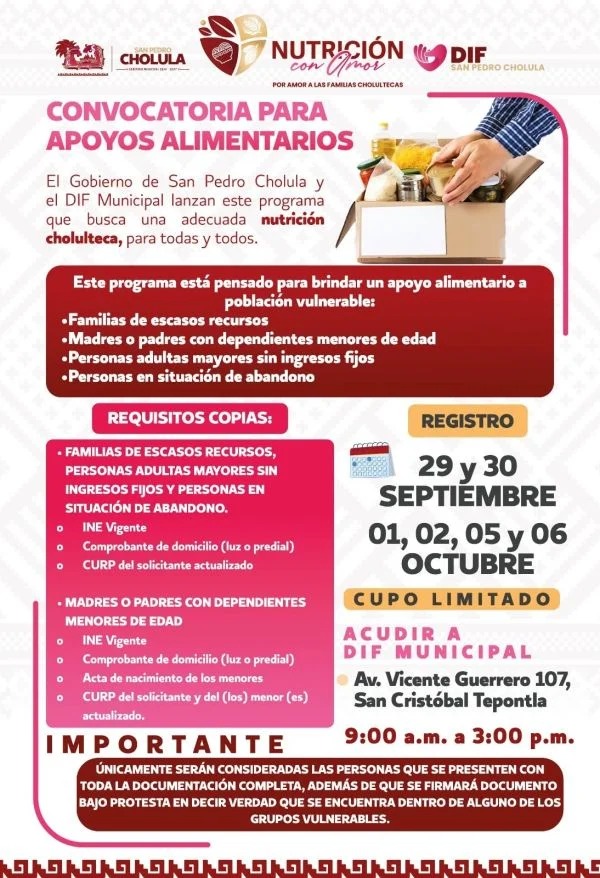Gobierno de Cholula y DIF Municipal impulsan “Nutrición con Amor”